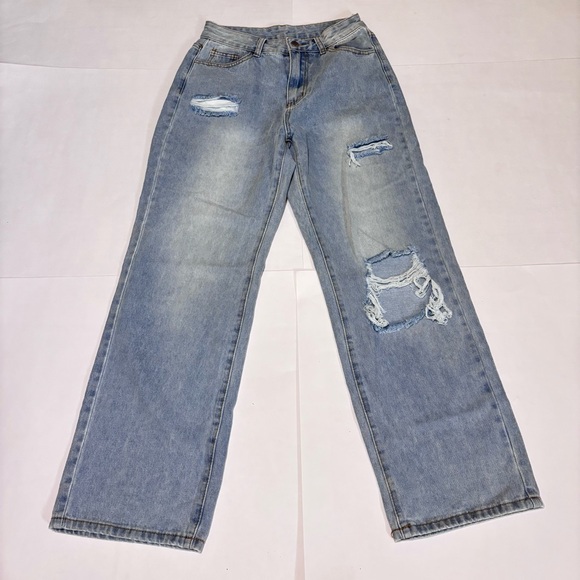 SHEIN Denim - SHEIN Light Blue Distressed Denim Jeans